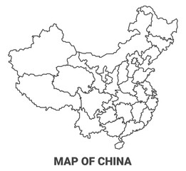 Outline China map with borders of region vector illustration