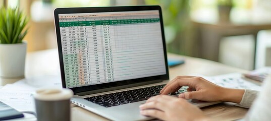 College Student Budgeting with Spreadsheet on Laptop: Financial Responsibility and Expense Management