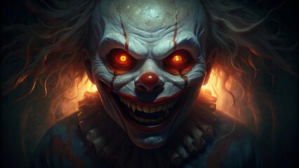 Creepy Halloween Clown Face Perfect for Spooky Decor or Halloween Event Promotions