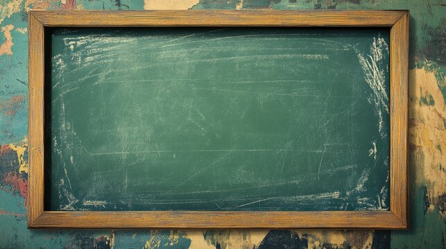 Retro illustration of a blank green chalkboard with a classic frame