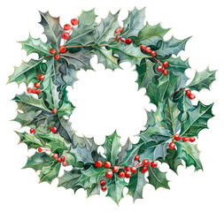 PNG Festive holly wreath illustration