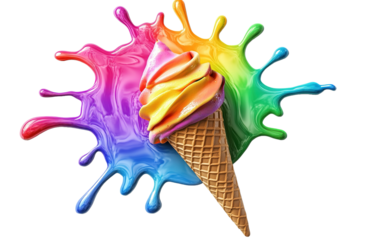 3d melting summer Ice cream on transparent background, png	