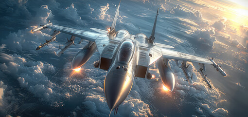 Advanced fighter jets and artificial intelligence, Earth backdrop, technological feel. Generative AI.