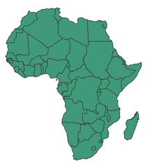Green Africa simple map with states border outline vector