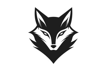 A fox head icon, featuring a modern stylish shape with an underline, set on a solid white background silhouette black vector art illustration