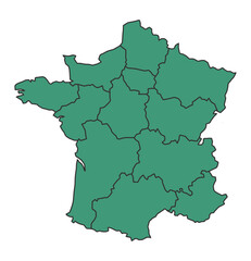 Green France simple map with states border outline vector