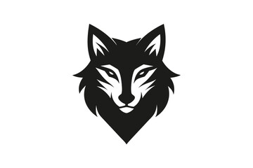 A fox head icon, featuring a modern stylish shape with an underline, set on a solid white background silhouette black vector art illustration