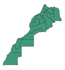 Fototapeta premium Green Morocco simple map with states border outline vector