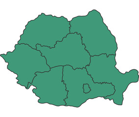 Obraz premium Green Romania simple map with states border outline vector
