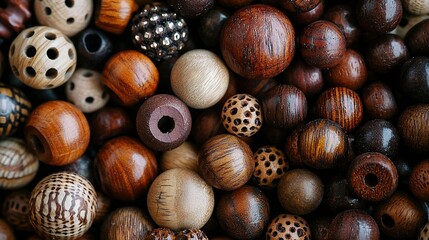   Wooden beads with holes in the center of each and a central hole