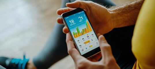 Fitness Enthusiast Tracking Workout Progress with Digital App for Exercise Habits and Achievements