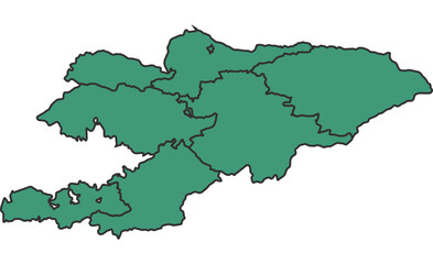 Green Kyrgyzstan simple map with states border outline vector