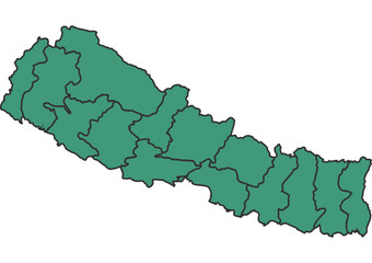 Green Nepal simple map with states border outline vector