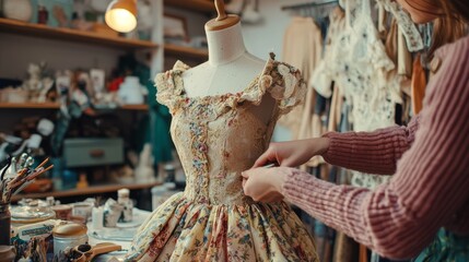 Obraz premium Creative Fashion Upcycling in a Studio Filled with Inspirations - Vintage Dress Makeover