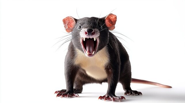 Standing defiantly with its mouth open, the Tasmanian devil exudes boldness and ferocity, emphasizing its unique behavior and captivating features.