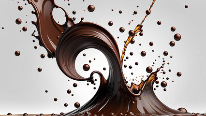 Luxurious Cocoa Liquid Swirl with Bubbles Isolated on White – Great for Confectionery Designs, Dessert Menus, and Food Product Ads
