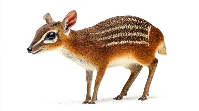 water chevrotain stands elegantly at the river's edge, its compact, deer-like body blending with its peaceful surroundings, embodying the essence of nature's beauty.