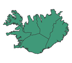 Green Iceland simple map with states border outline vector