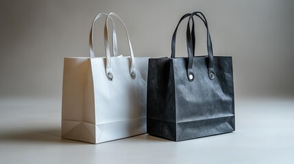 Elegant White and Black Shopping Bags with Handles Generative AI