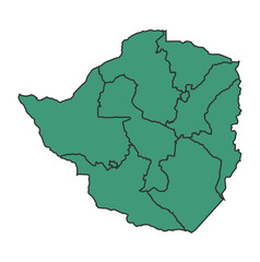 Green Zimbabwe simple map with states border outline vector