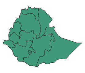 Green Ethopia simple map with states border outline vector