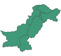 Green Pakistan simple map with states border outline vector
