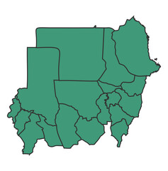 Green Sudan simple map with states border outline vector