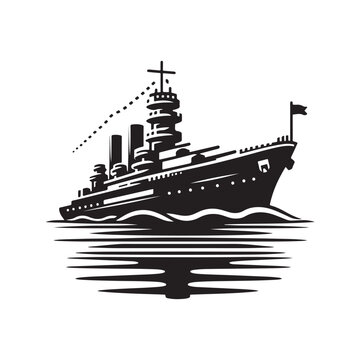 black battleship sailing on water clip art preview
