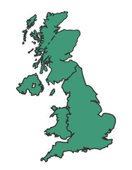 Green United Kingdom simple map with states border outline vector