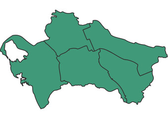 Obraz premium Green Turkmenistan simple map with states border outline vector