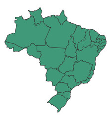 Fototapeta premium Green Brazil simple map with states border outline vector