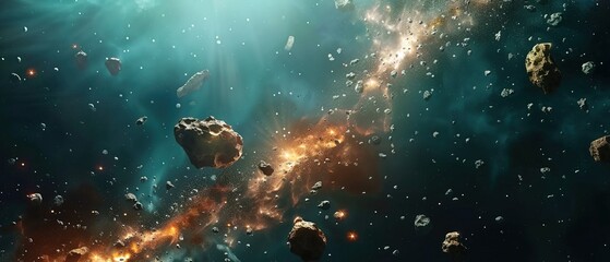 Fototapeta premium fragments of asteroids floating in outer space