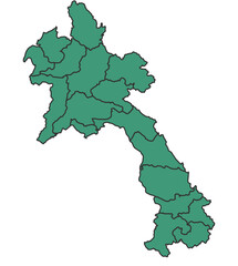 Green Laos simple map with states border outline vector