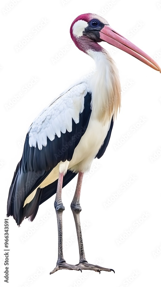 Poster Marabou Stork Bird with White Background, Realistic Photo, Wallpaper, Cover and Screen for Smartphone, PC, Laptop, 9:16 and 16:9 Format