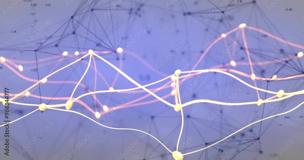Poster animation of network of connections with data processing over shapes