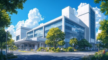 Modern Office Building with Glass Exterior on a Sunny Day Generative AI