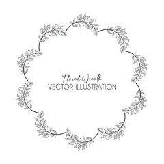 Hand drawn vector frame. Floral wreath with leaves for wedding and holiday. Decorative elements for design