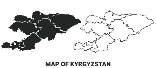 Vector Black map of Kyrgyzstan country with borders of regions