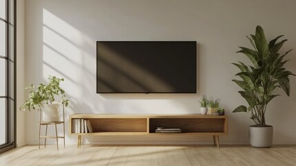 Modern Living Room with TV and Plants