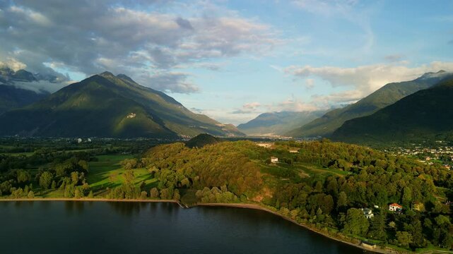 Adda mountain river in Valtellina near Lake Como in northern Italy