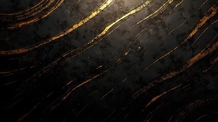 Luxurious Black and Gold Grunge Texture with Shiny Golden Lines, Elegant Abstract Background for Sophisticated Designs