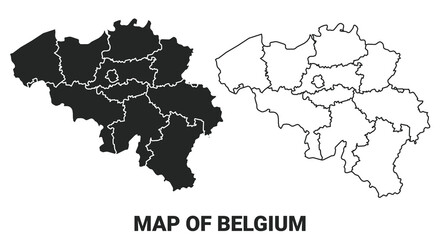 Vector Black map of Belgium country with borders of regions