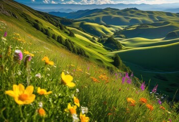 vibrant landscape showcasing untouched nature diverse lush scenic views under clear sky, flora, greenery, scenery, trees, plants, wildflowers, meadow