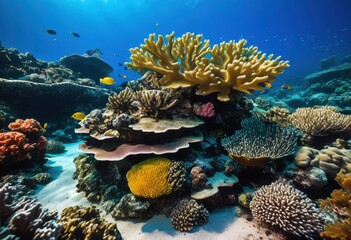 Naklejka premium vibrant underwater ecosystems featuring colorful diverse fish lush marine life stunning ocean habitat, aquatic, biodiversity, blue, coral, reef, creatures, deep