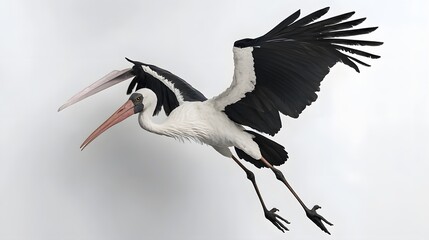 Marabou Stork Bird Flying on White Background, Photo Realistic, Wallpaper, Cover and Screen for Smartphone, PC, Laptop, 9:16 and 16:9 Format