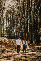 Fototapeta premium couple walking in the woods