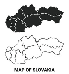 Vector Black map of Slovakia country with borders of regions