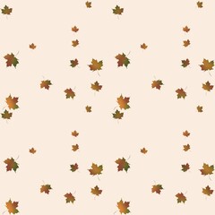Fall leaves scattered on a soft beige background, creating a warm seasonal atmosphere