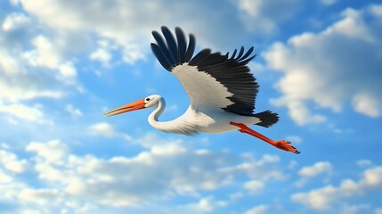 Obraz premium Marabou Stork Bird Flying Under Blue Sky, Photo Realistic, Wallpaper, Cover and Screen for Smartphone, PC, Laptop, 9:16 and 16:9 Format