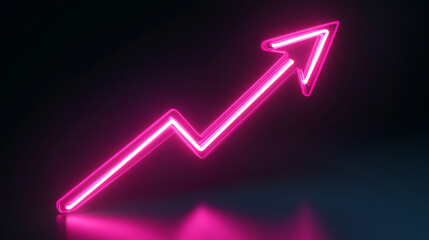 A bright neon pink arrow pointing upward, reflecting on a dark surface, with a sleek, modern aesthetic.